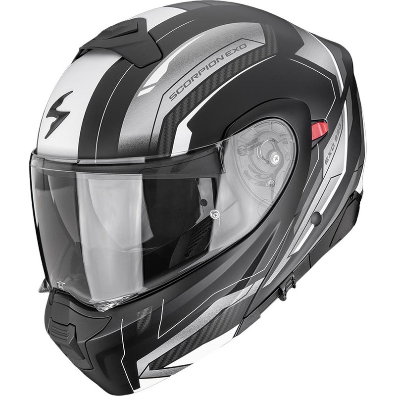 Scorpion EXO-930 EVO Space atlenkiamas motociklo šalmas matinės juodos-sidabrinės-baltos spalvos