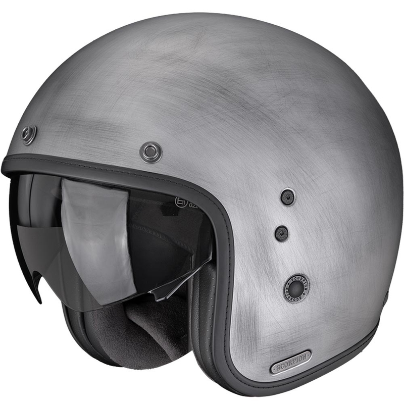 „Scorpion Belfast II Scratch“ atviras motociklo šalmas, sidabrinis