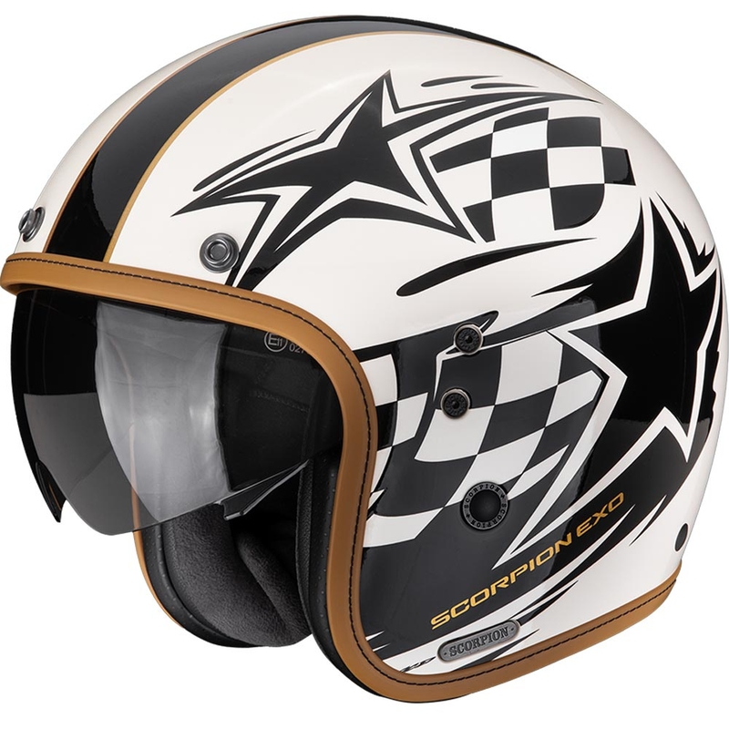 „Scorpion Belfast II Flagstone“ atviras motociklo šalmas – kreminės spalvos