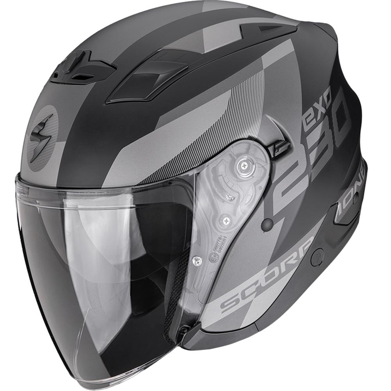 Scorpion EXO-230 Comics atviras motociklo šalmas, matinės juodos-sidabrinės spalvos