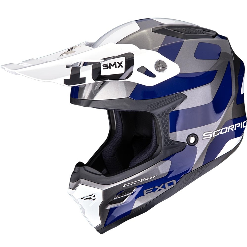 Scorpion SMX-10 Leap motokroso šalmas sidabriškai mėlynas