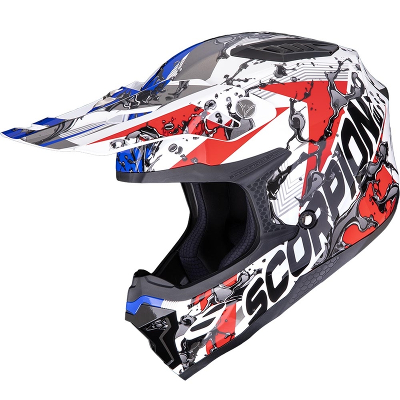 Scorpion SMX-10 Gasoline motokroso šalmas baltas-raudonas-mėlynas-oranžinis