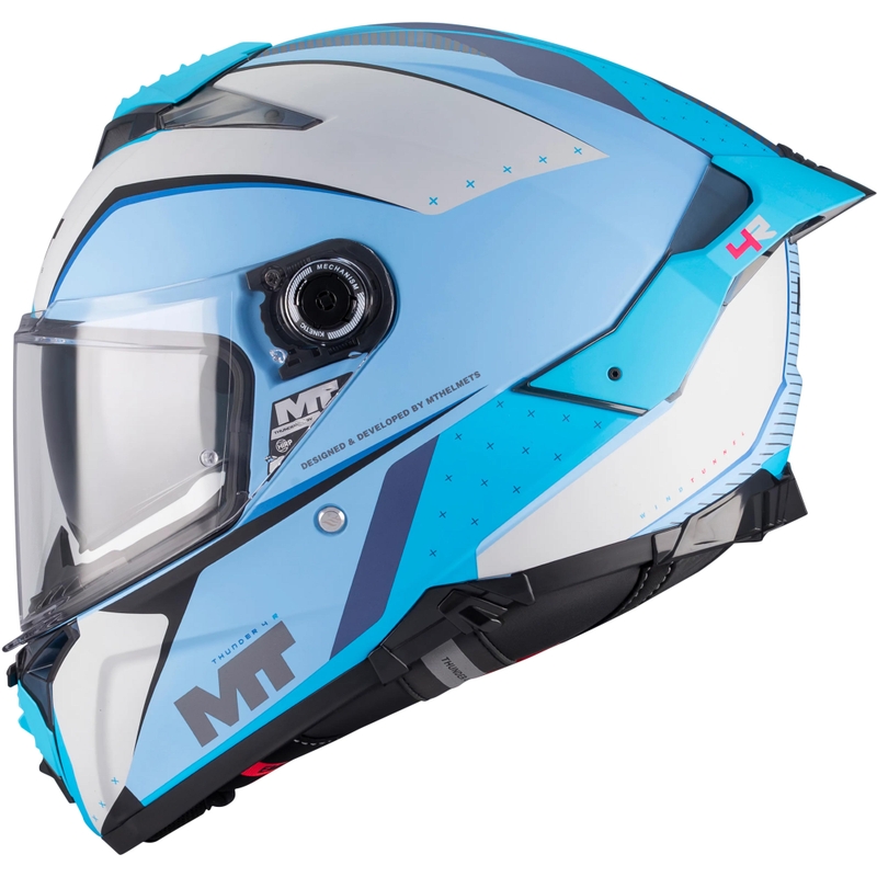 Uždaras motociklo šalmas MT Thunder 4 R SV Wind Tunnel C7 matinės mėlynos-pilkos spalvos