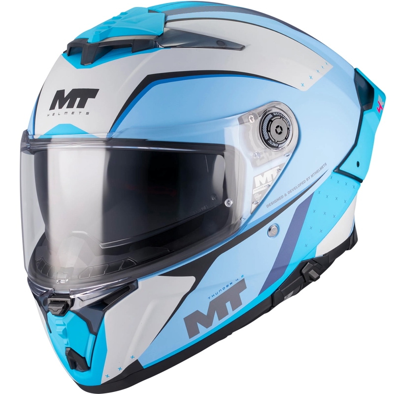 Uždaras motociklo šalmas MT Thunder 4 R SV Wind Tunnel C7 matinės mėlynos-pilkos spalvos