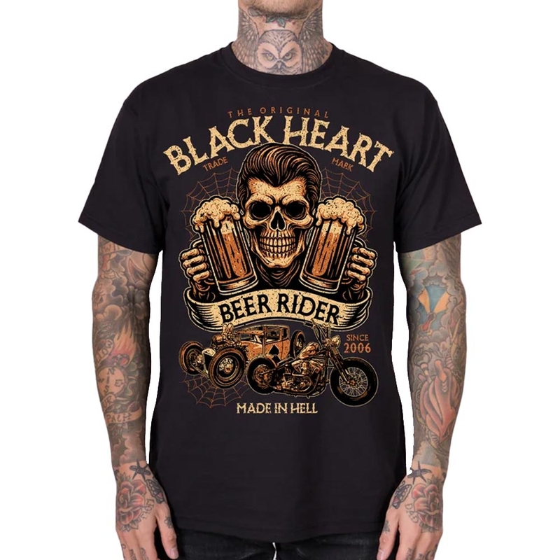 „Black Heart Beer Rider“ marškinėliai, juodi
