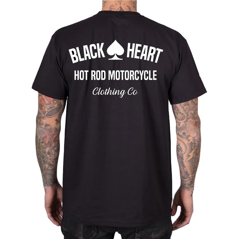 Juodi „Black Heart Hot Rod“ motociklo marškinėliai su užrašu „Hot Rod“