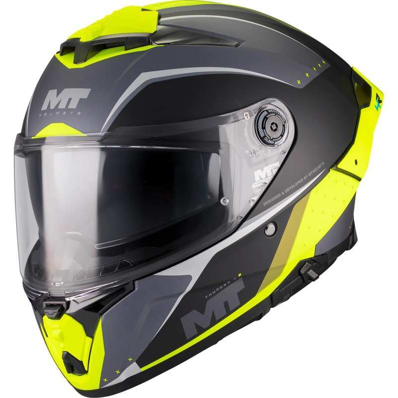 Uždaras motociklo šalmas MT Thunder 4 R SV Wind Tunnel B3 juoda-pilka-geltona