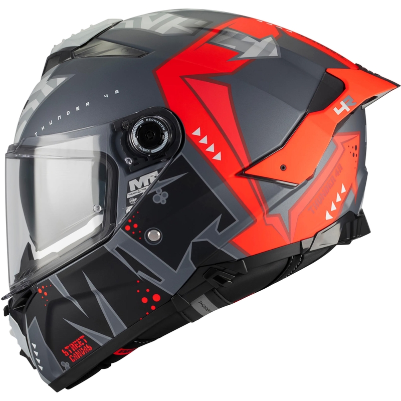 Uždaras motociklo šalmas MT Thunder 4 R SV Canvas C5 juoda-pilka-raudona