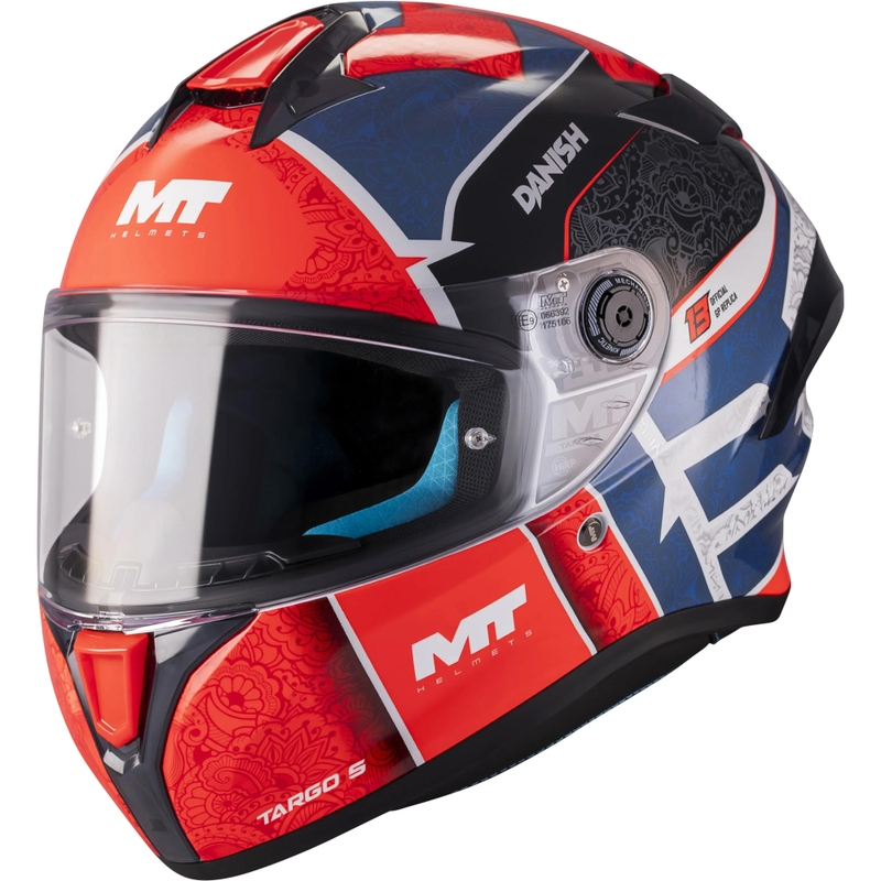 Uždaras motociklo šalmas MT Targo S Danish_26_Season C5 raudona-mėlyna-pilka
