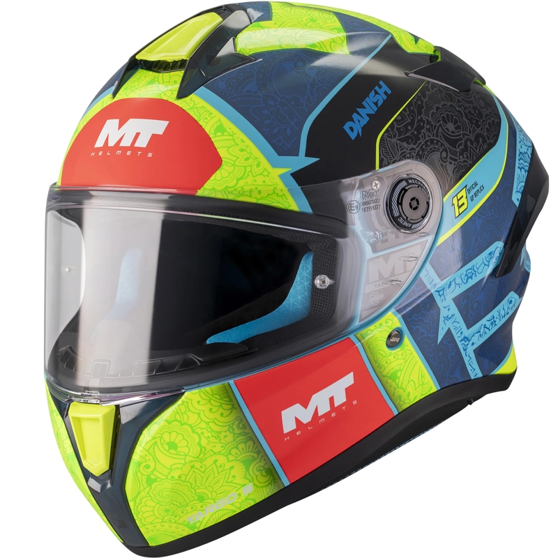 Uždaras motociklo šalmas MT Targo S Danish_26_Brasil C3 mėlyna-fluorescencinė geltona-raudona