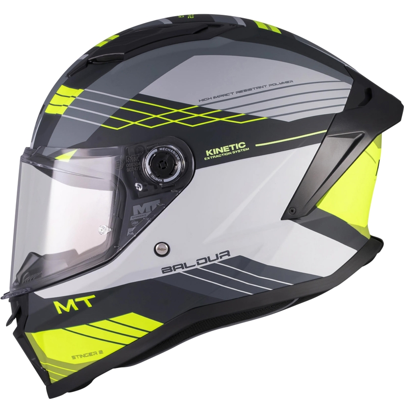 Uždaras motociklo šalmas MT Stinger 2 Baldur C3 juodas-pilkas-fluorescencinis geltonas