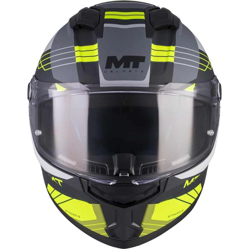 Uždaras motociklo šalmas MT Stinger 2 Baldur C3 juodas-pilkas-fluorescencinis geltonas