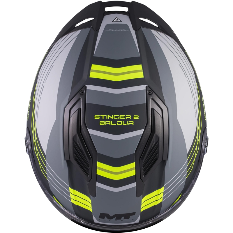 Uždaras motociklo šalmas MT Stinger 2 Baldur C3 juodas-pilkas-fluorescencinis geltonas