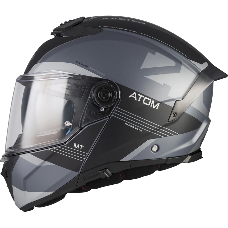 Atlenkiamas motociklo šalmas MT Atom 2 SV Kaster C2 matinės juodos-pilkos spalvos