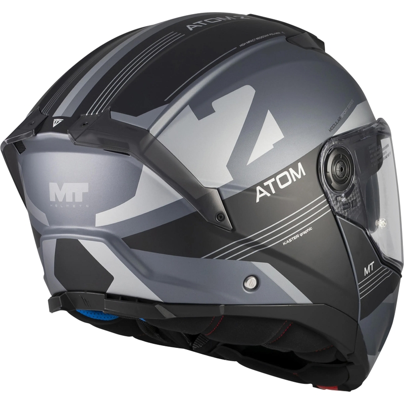 Atlenkiamas motociklo šalmas MT Atom 2 SV Kaster C2 matinės juodos-pilkos spalvos