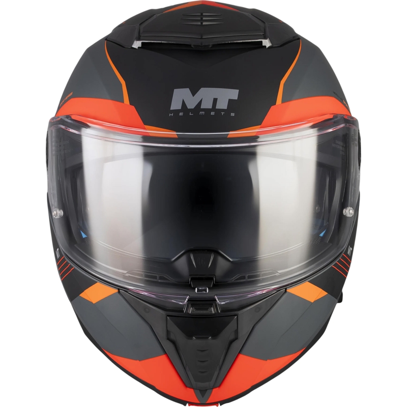 Atlenkiamas motociklo šalmas MT Atom 2 SV Kaster C14 matinės juodos-pilkos-oranžinės spalvos