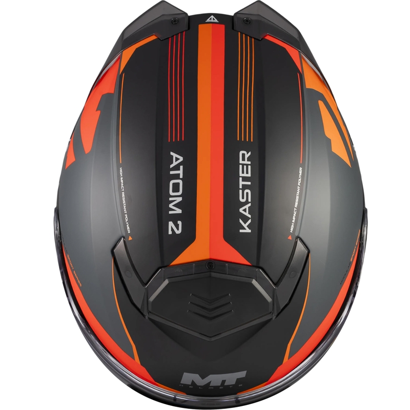 Atlenkiamas motociklo šalmas MT Atom 2 SV Kaster C14 matinės juodos-pilkos-oranžinės spalvos