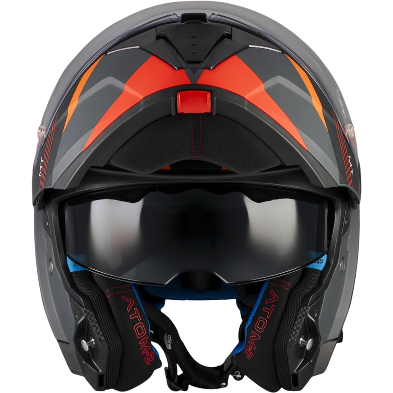 Atlenkiamas motociklo šalmas MT Atom 2 SV Kaster C14 matinės juodos-pilkos-oranžinės spalvos