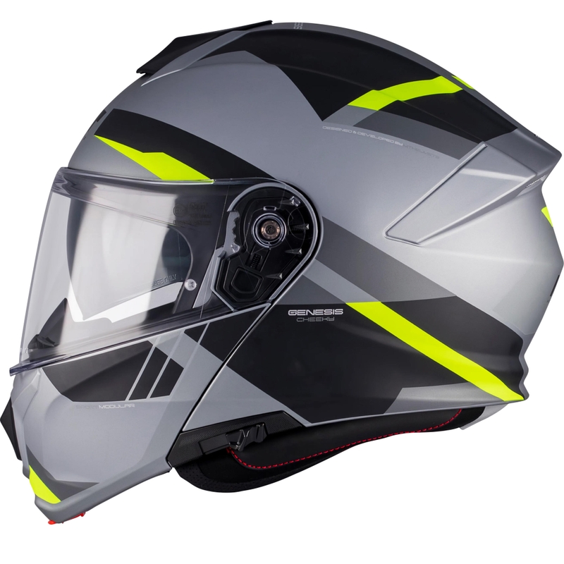 Atlenkiamas motociklo šalmas MT Genesis R SV Cheeky C3 juoda-pilka-fluorescencinė geltona