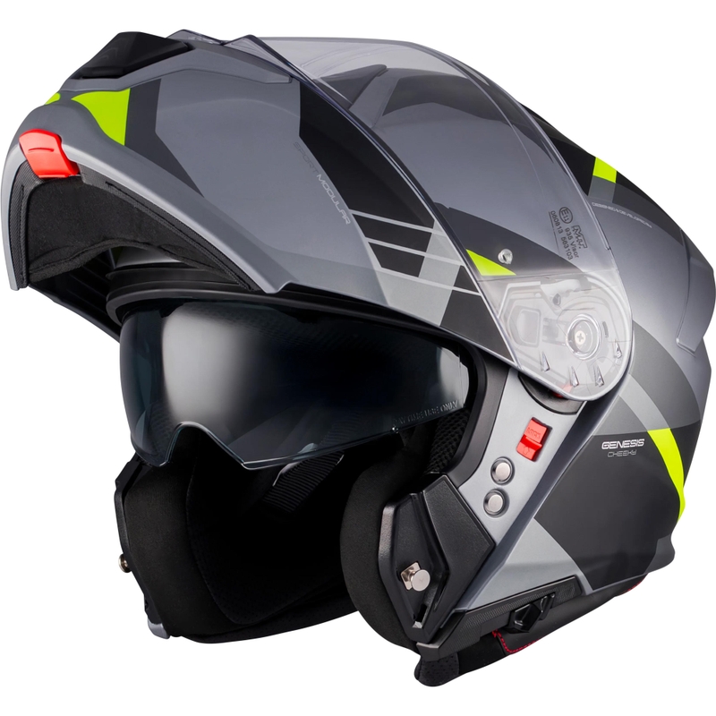 Atlenkiamas motociklo šalmas MT Genesis R SV Cheeky C3 juoda-pilka-fluorescencinė geltona