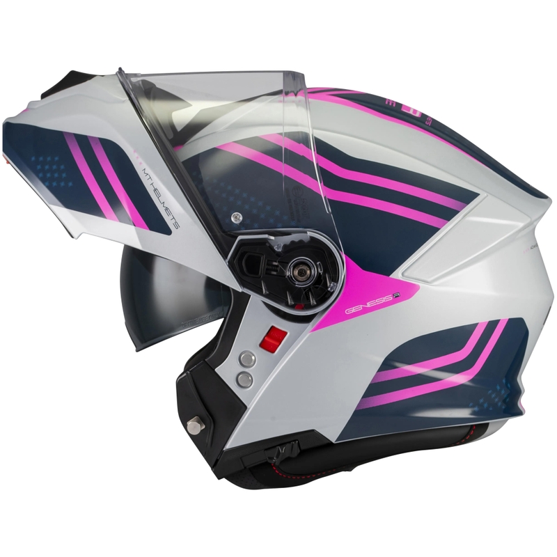 Atlenkiamas motociklo šalmas MT Genesis R SV Vibe C8 pilkai mėlynai rožinis