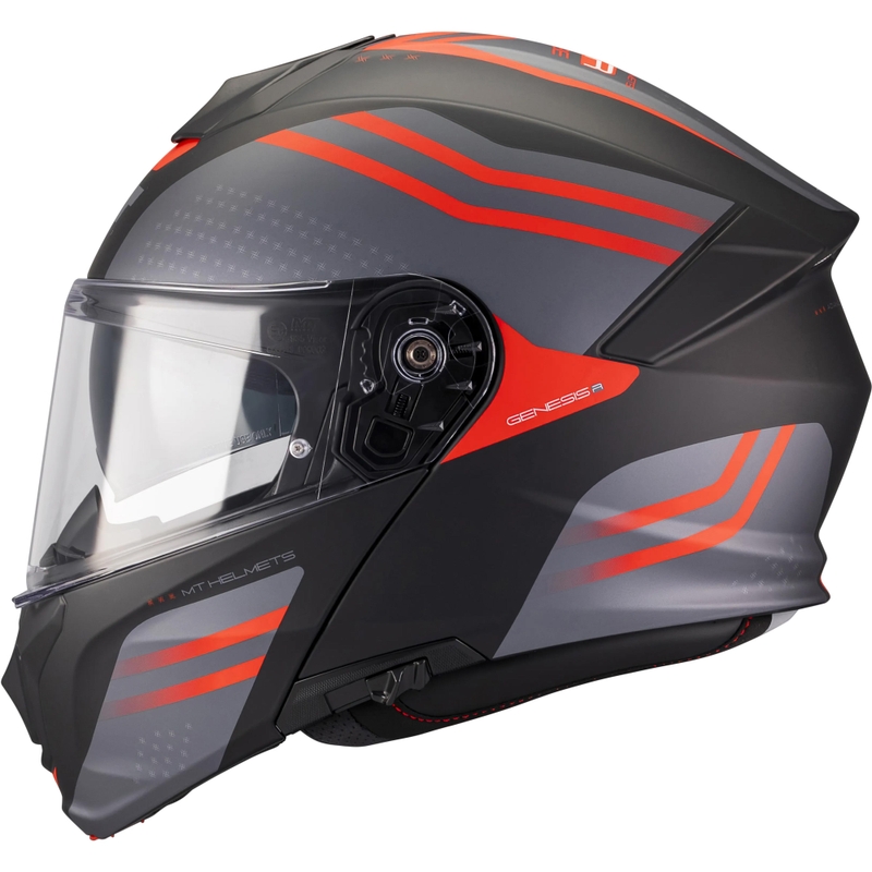 Atlenkiamas motociklo šalmas MT Genesis R SV Vibe B5 matinės juodos-pilkos-raudonos spalvos