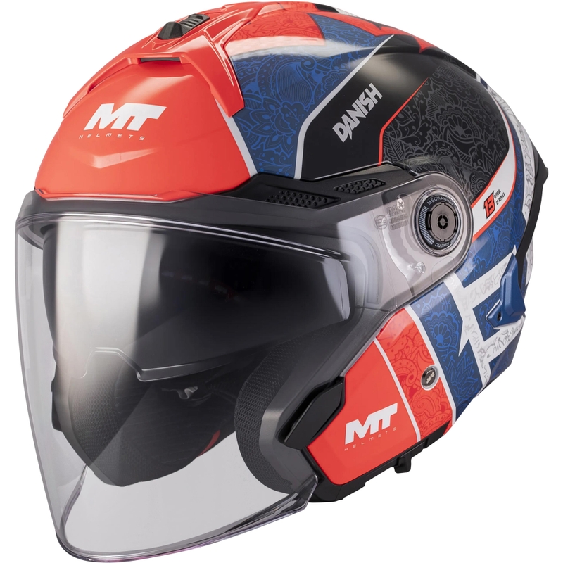 Atviras motociklo šalmas MT Cosmo SV Danish 26 Season C5 mėlyna-raudona-balta-juoda