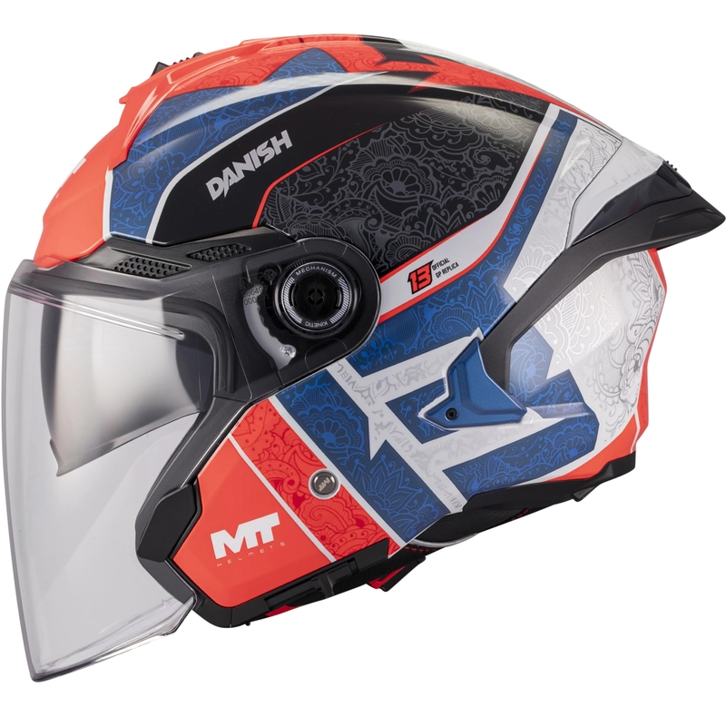 Atviras motociklo šalmas MT Cosmo SV Danish 26 Season C5 mėlyna-raudona-balta-juoda