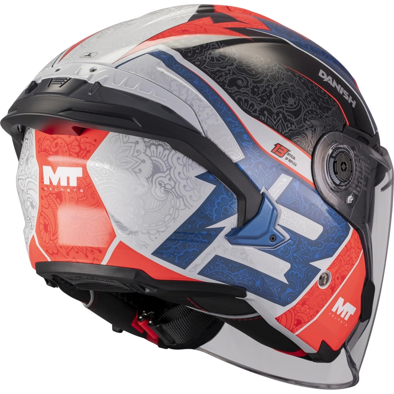 Atviras motociklo šalmas MT Cosmo SV Danish 26 Season C5 mėlyna-raudona-balta-juoda