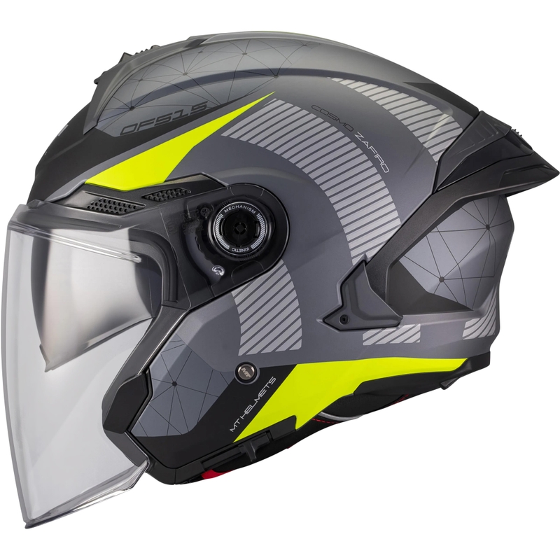 Atviras motociklo šalmas MT Cosmo SV Zafiro C3 matinės juodos-pilkos-fluorescencinės geltonos spalvos