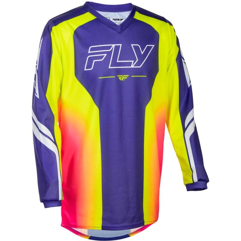 FLY Racing F-16 Raze vaikiški motokroso marškinėliai violetiniai-raudoni-geltoni