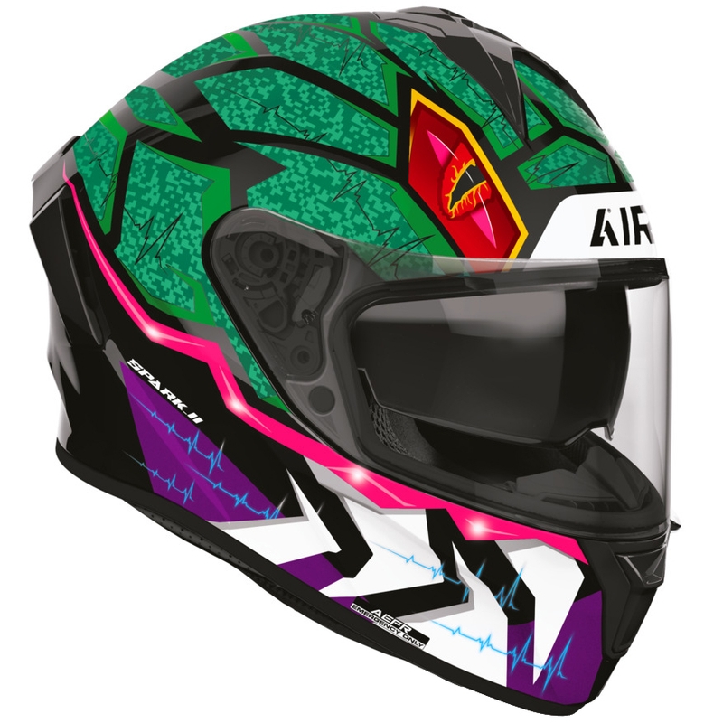 Airoh Spark 2 Rex uždaras motociklo šalmas juodas-žalias-violetinis