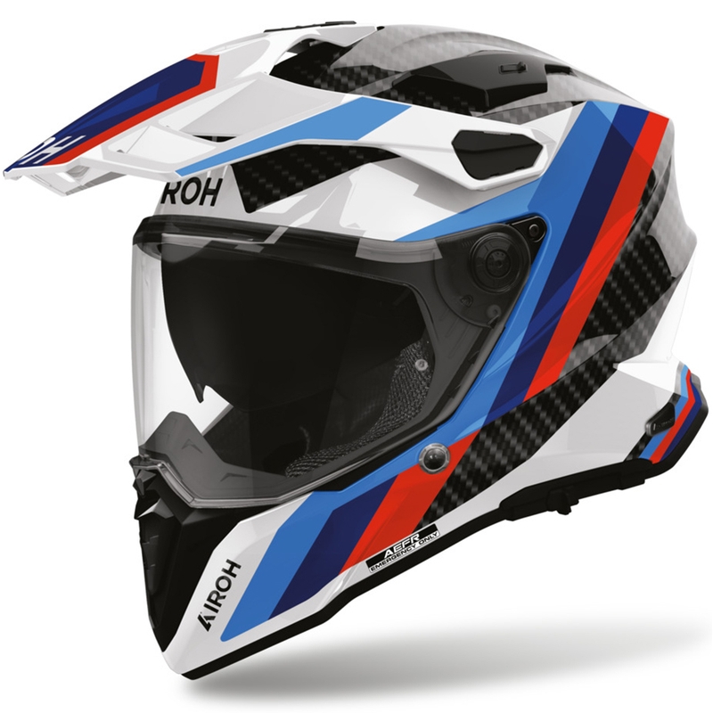 Enduro motociklo šalmas Airoh Commander 2 Carbon Rank juoda-balta-mėlyna