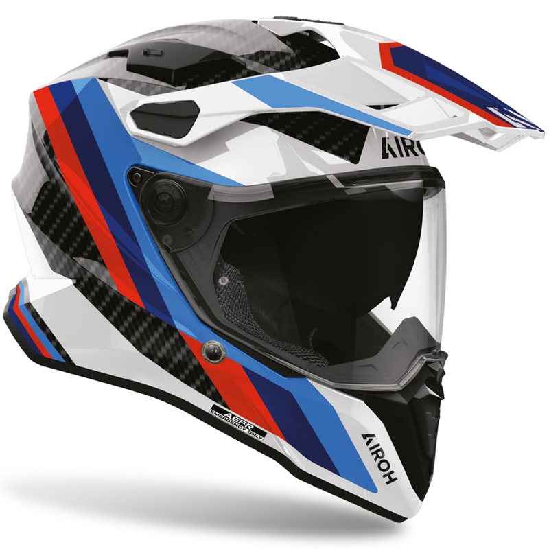 Enduro motociklo šalmas Airoh Commander 2 Carbon Rank juoda-balta-mėlyna