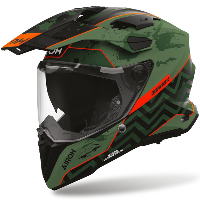 Enduro motociklo šalmas Airoh Commander 2 Plug matinė juoda-žalia-raudona