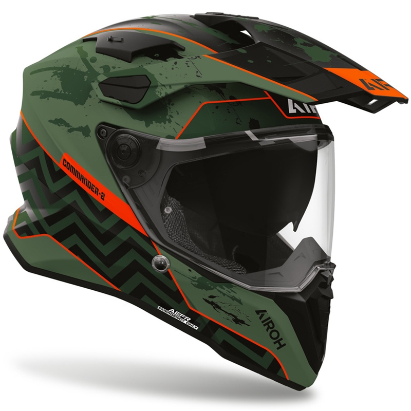Enduro motociklo šalmas Airoh Commander 2 Plug matinė juoda-žalia-raudona