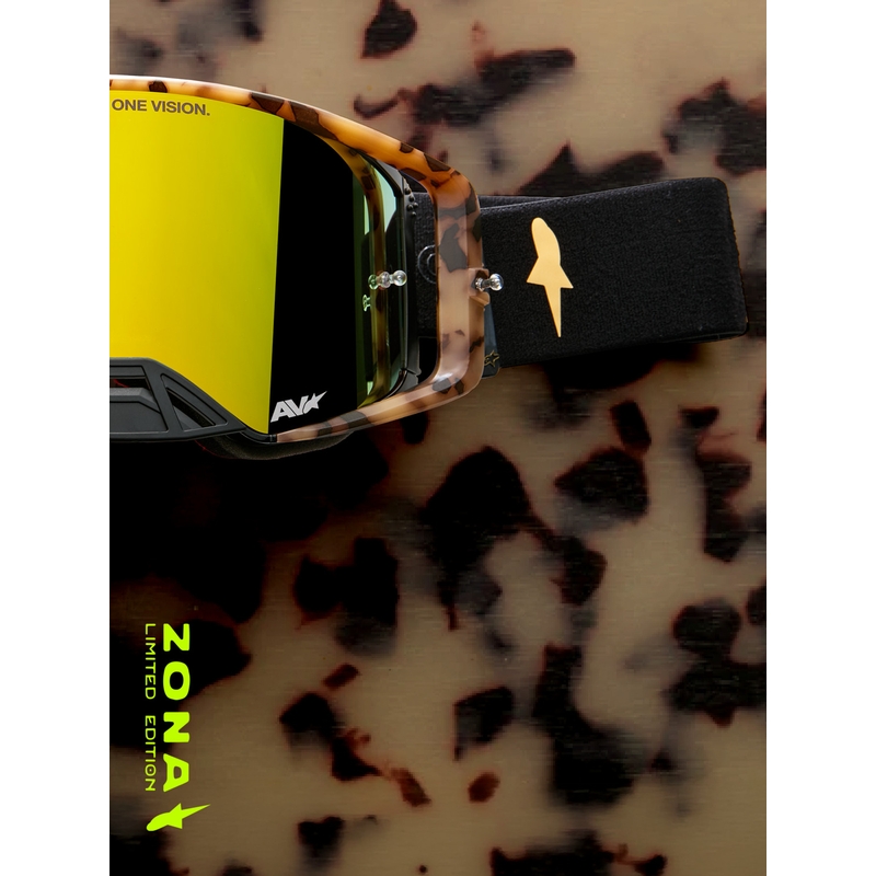 „Alpinestars Supertech“ riboto leidimo „Zona“ motokroso akiniai, juodi-rudi su veidrodiniu aukso spalvos plexiglasu