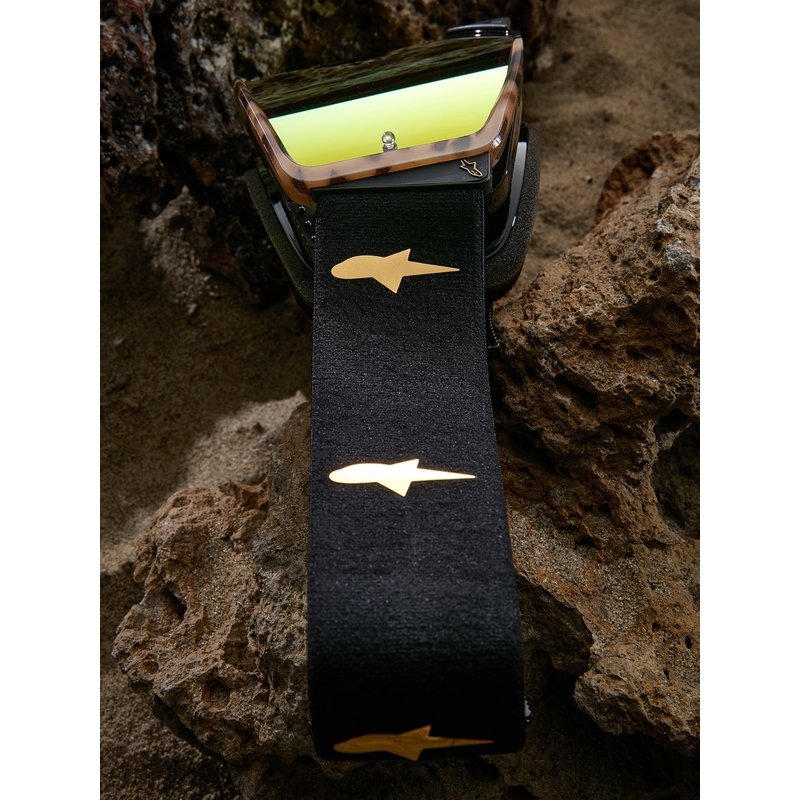 „Alpinestars Supertech“ riboto leidimo „Zona“ motokroso akiniai, juodi-rudi su veidrodiniu aukso spalvos plexiglasu