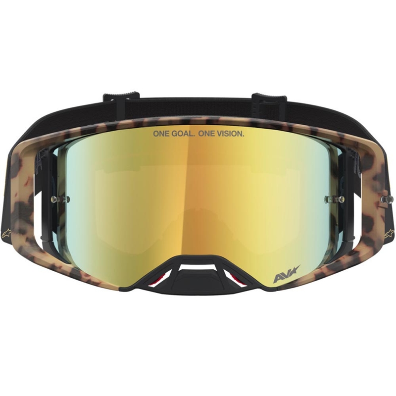 „Alpinestars Supertech“ riboto leidimo „Zona“ motokroso akiniai, juodi-rudi su veidrodiniu aukso spalvos plexiglasu