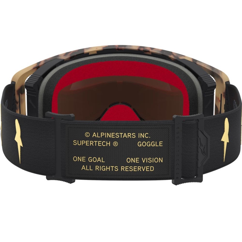 „Alpinestars Supertech“ riboto leidimo „Zona“ motokroso akiniai, juodi-rudi su veidrodiniu aukso spalvos plexiglasu