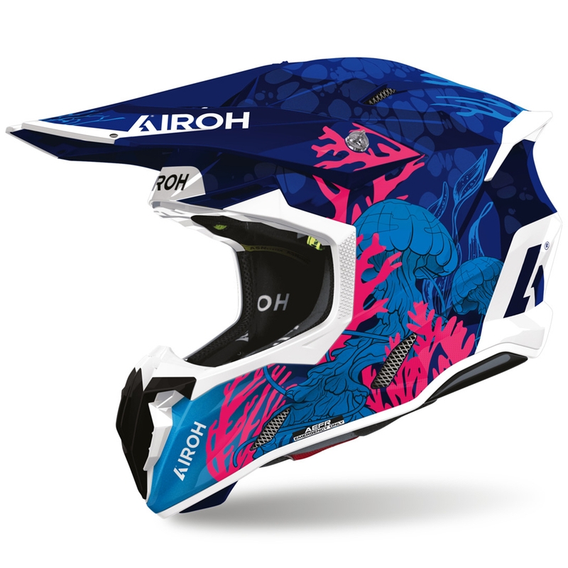 Airoh Twist 3 povandeninis motokroso šalmas mėlynai baltai rožinis