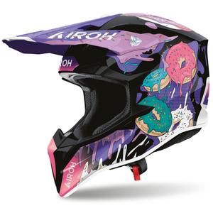 Airoh Wraaap Donuts motociklo krosinis šalmas rožinė-violetinė-juoda