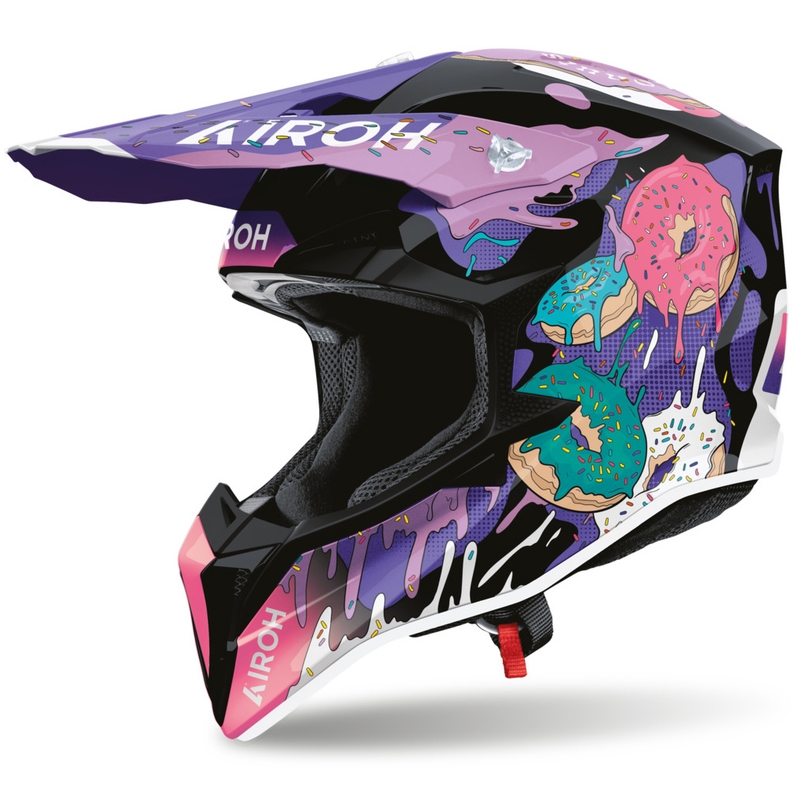 Airoh Wraaap Donuts motociklo krosinis šalmas rožinė-violetinė-juoda