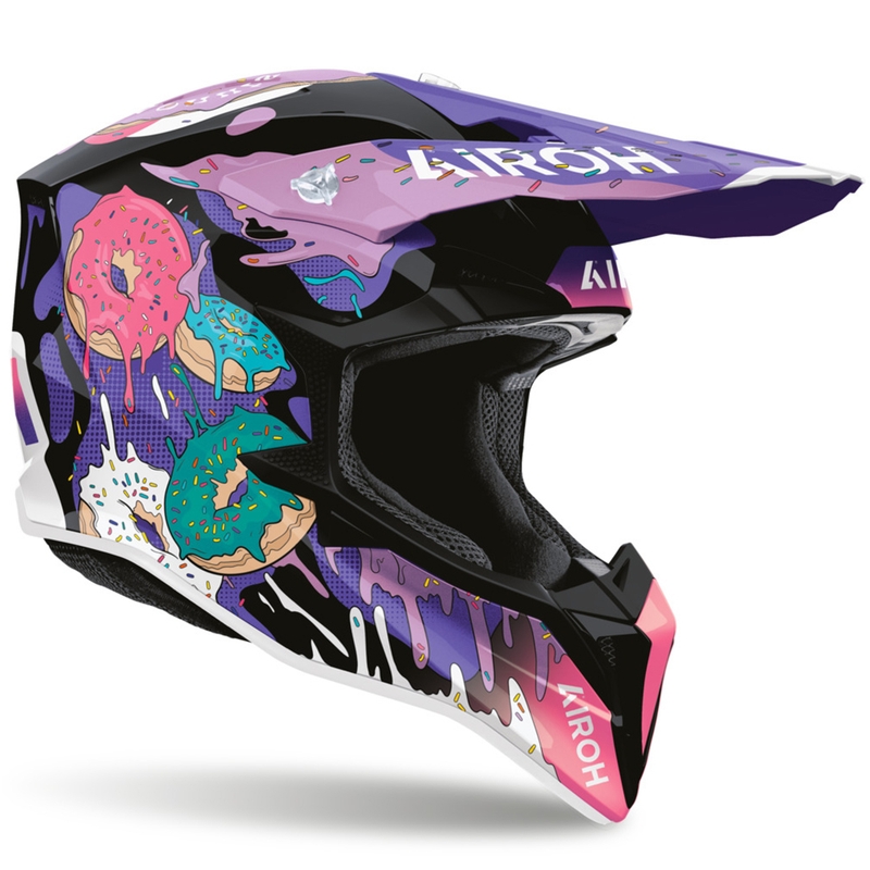 Airoh Wraaap Donuts motociklo krosinis šalmas rožinė-violetinė-juoda