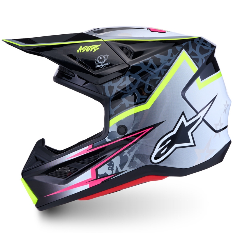 Alpinestars Supertech S-M7 Blaster motociklo kroso šalmas pilkas-fluorescencinis geltonas