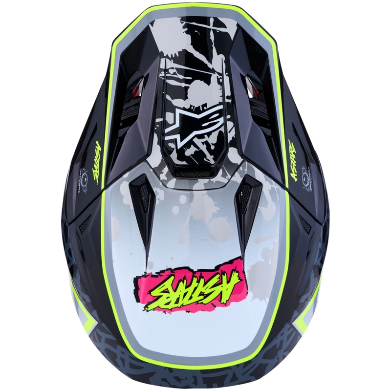 Alpinestars Supertech S-M7 Blaster motociklo kroso šalmas pilkas-fluorescencinis geltonas
