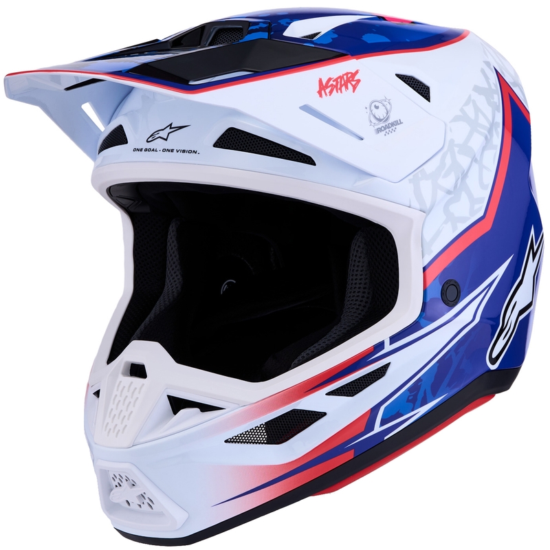 Alpinestars Supertech S-M7 Blaster baltai mėlynas motokrosinis šalmas