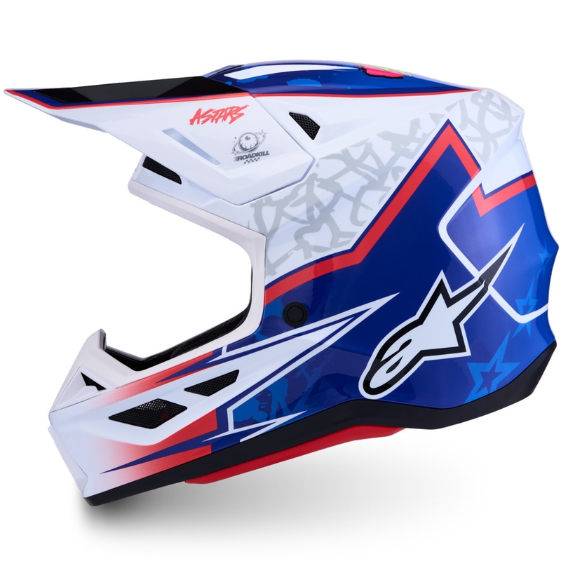 Alpinestars Supertech S-M7 Blaster baltai mėlynas motokrosinis šalmas