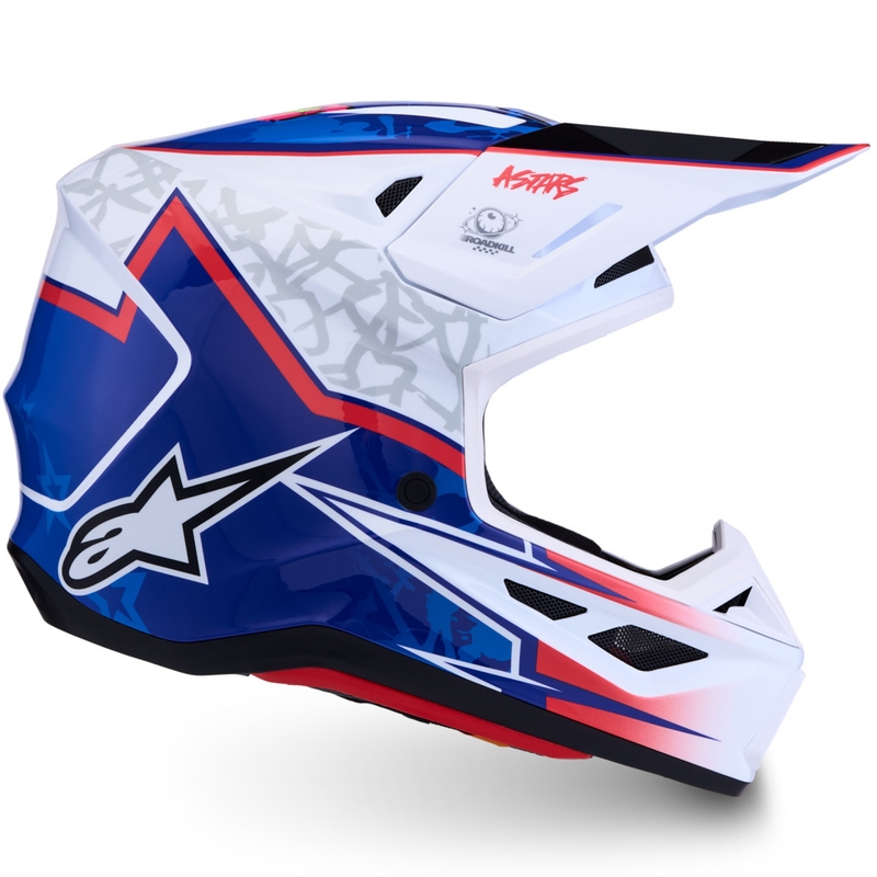 Alpinestars Supertech S-M7 Blaster baltai mėlynas motokrosinis šalmas