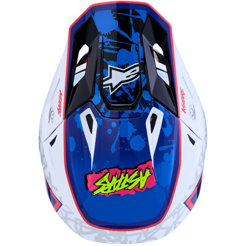 Alpinestars Supertech S-M7 Blaster baltai mėlynas motokrosinis šalmas